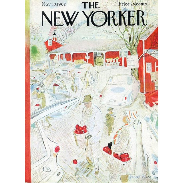 Original vintage New Yorker magazine cover dated November 10, 1962 featuring an Apple Farm Stand theme. Cover art by...