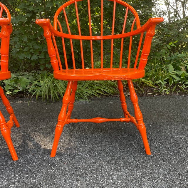 Traditional 1980s Pair of Metal Windsor Bowback Arm Chairs For Sale - Image 3 of 12