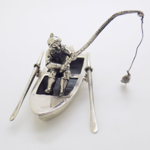 Silver Vintage Italian Sterling Silver 925 Fisherman with Boat Figurine by Medusa-Oro, 1980s For Sale - Image 8 of 14