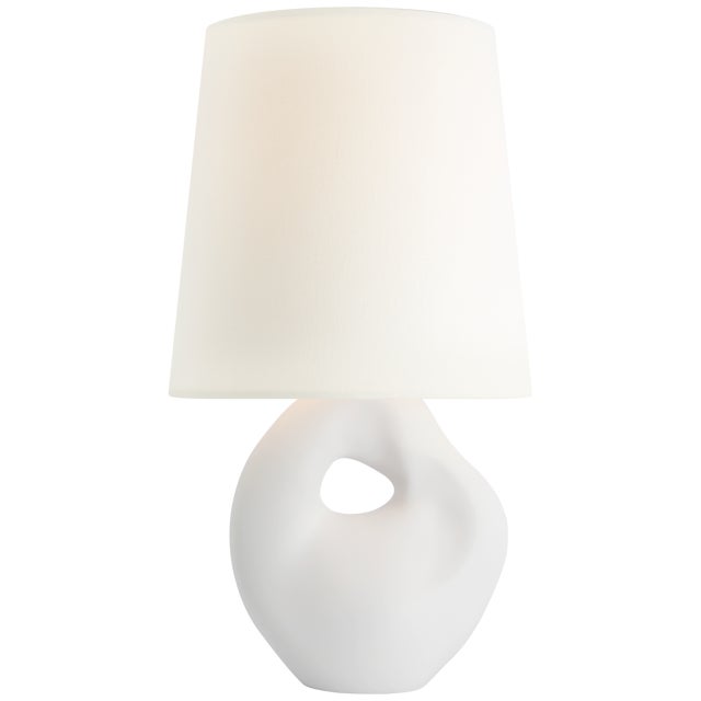 Modern AERIN by Visual Comfort Signature Adria 16" Table Lamp in Plaster White with Linen Shade For Sale - Image 3 of 3