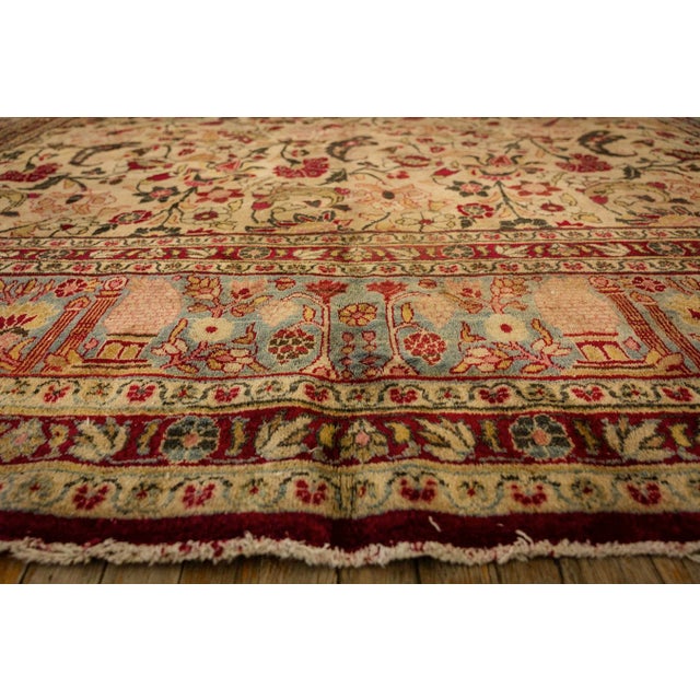 1900 - 1909 1900s Green Antique Intricate Floral Motifs Knotted Wool Persian Mashad Rug For Sale - Image 5 of 8