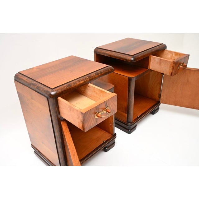 Art Deco Swedish Walnut Bedside Cabinets, 1930, Set of 2 For Sale - Image 4 of 11