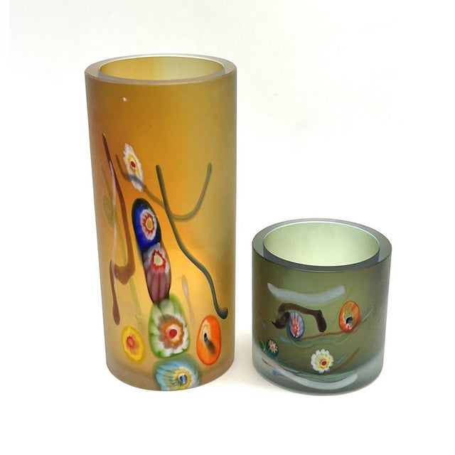 1990s Postmodern Cylindrical Vases in Vetro Satinato with Millefiori Murrine, Murano, 1980s, Set of 2 For Sale - Image 5 of 18