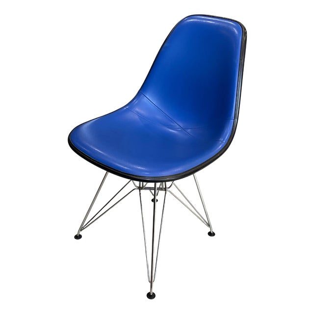 Vintage Blue Vinyl and Fiberglass Chair by Charles and Ray Eames for Herman Miller, 1950s For Sale