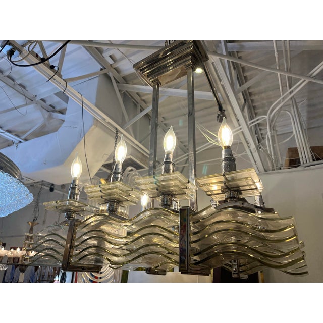 French 1920s Sabino French Wavy Glass and Nickel Chandelier For Sale - Image 3 of 12