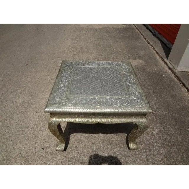 Vintage Anglo-Indian Silver Metal Clad Table. Great vintage Anglo Indian metal clad square table. This versatile table can...