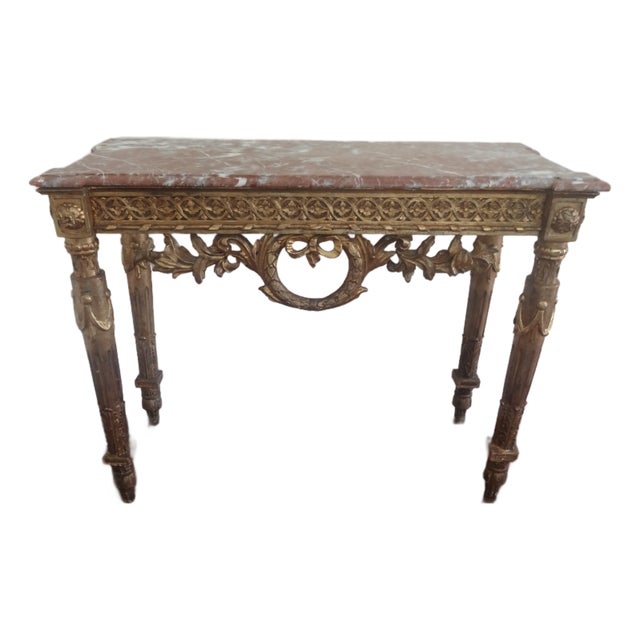 Late 18th Century Neoclassical Giltwood Console With Marble Top For Sale