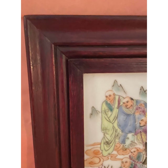 Late 20th Century Chinese Jingdezhen Famille Rose "18 Arhats" Porcelain Plaque - Framed For Sale - Image 4 of 11