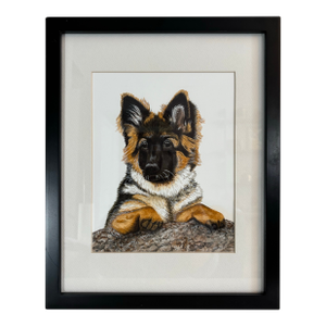 German Shepherd Puppy – Original Watercolor Painting, Signed and Framed