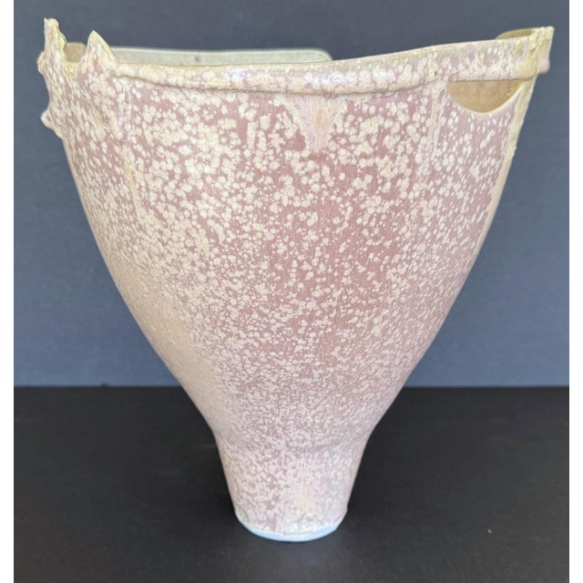 Mid-Century Modern Sally Bowen Prange Signed Edge-Scape Porcelain Vessel With Pink Crystalline Glaze 10.5" For Sale - Image 3 of 14