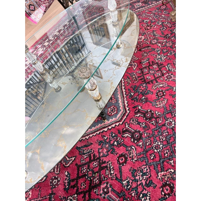 Hollywood Regency Vintage Hollywood Regency Two-Tier Oval Glass & Gilt Coffee Table For Sale - Image 3 of 10