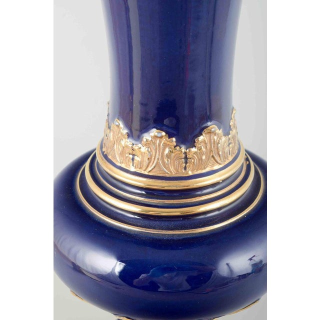 Lidded Vase in Deep Cobalt Blue Glaze with Gilded Ornamentation from Meissen For Sale - Image 3 of 7