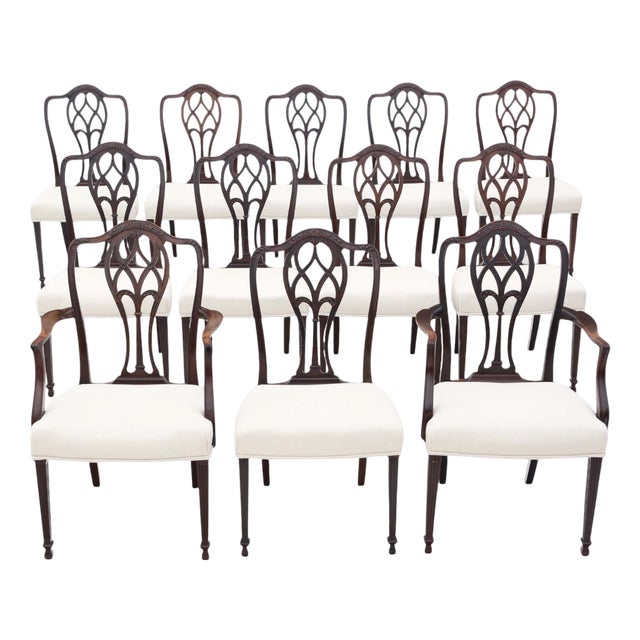 Antique Mahogany Dining Chairs, 1900s, Set of 12 For Sale