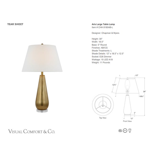Chapman & Myers by Visual Comfort Signature Aris Large Table Lamp in Antique-Burnished Brass and Clear Glass with Linen...