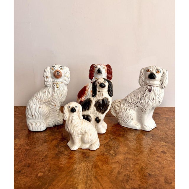 Antique Hand Painted Staffordshire Dogs, 1890, Set of 5 For Sale - Image 4 of 5