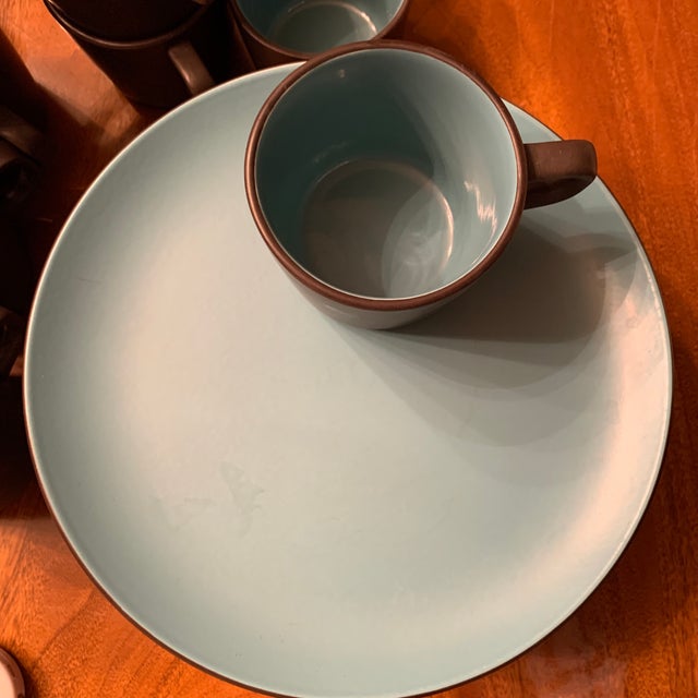 1970s Jones Roberts Bristol Blue Terra Stone Snack Lunch Plate Dinnerware, 24 Pieces For Sale - Image 10 of 13