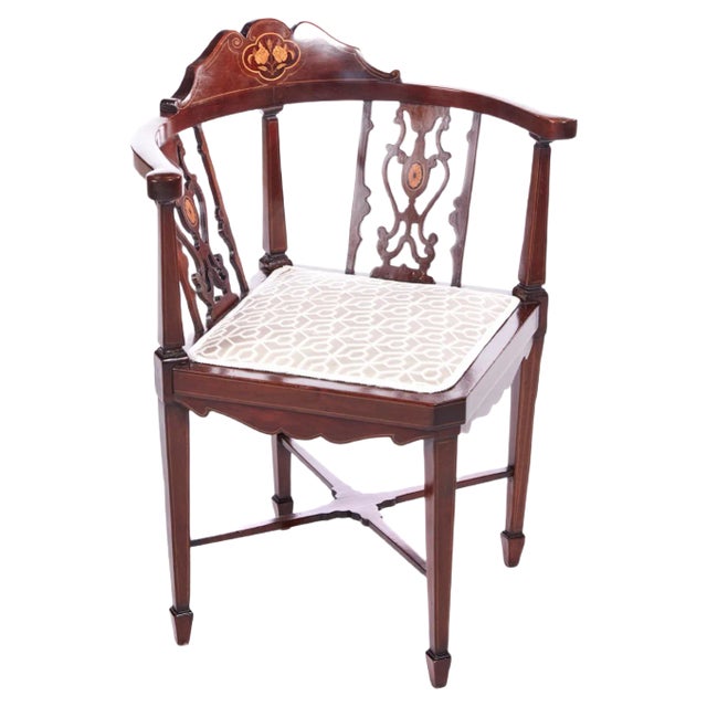 Antique Edwardian Mahogany Inlaid Corner Chair For Sale