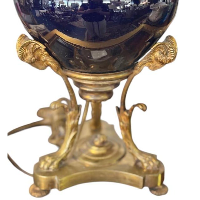 Antique Mid 19th Century Ink Blue Oil Lamps, Electrified - A Pair For Sale - Image 12 of 15