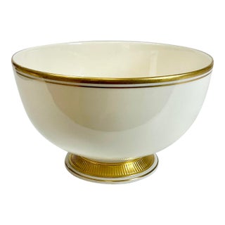 Vintage Neoclassical Hollywood Regency Lenox Pedestal Footed Serving Bowl - 25k Gold Trim. For Sale