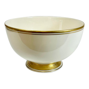Vintage Neoclassical Hollywood Regency Lenox Pedestal Footed Serving Bowl - 25k Gold Trim.