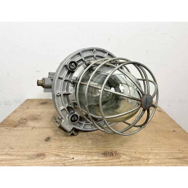 Large Industrial Cast Aluminium Cage Pendant Light, 1970s For Sale - Image 14 of 17