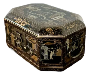 Vintage Asian Lacquered Chinoiserie Sewing Box