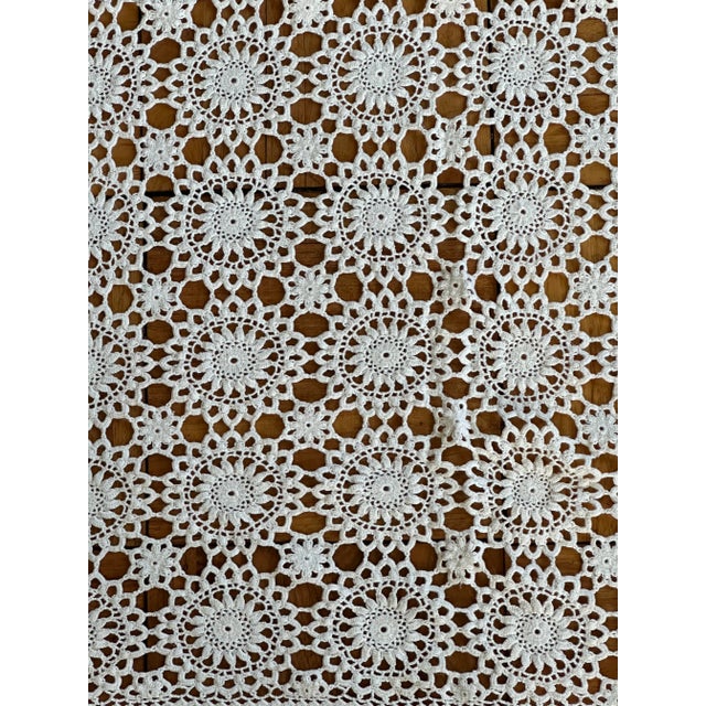 Vintage Handmade Crochet Coverlet Throw Blanket or Tablecloth Cottagecore Home Decor For Sale - Image 9 of 12