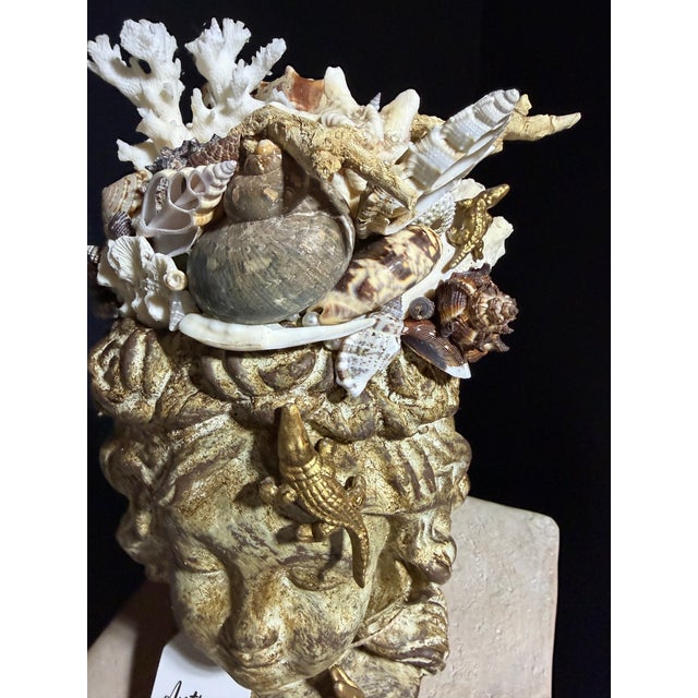 Sculpture Materials Celestial Meets the Sea-Shell Encrusted Bust-Coastal Art Sculpture For Sale - Image 7 of 11