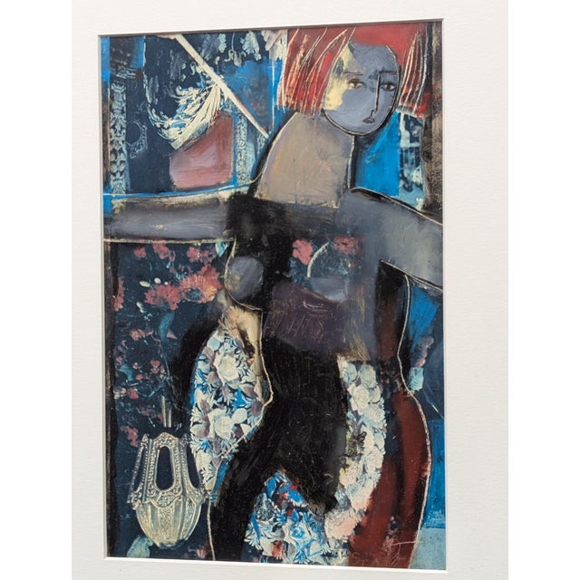 Blue Original Nude Figural Mixed Media Art Signed For Sale - Image 8 of 10