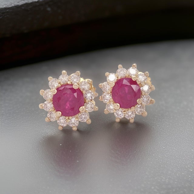 Natural Ruby Diamond Earrings 14k Yellow Gold 2.20 TCW Certified For Sale In New York - Image 6 of 16