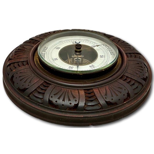Late 19th Century Nice Quality Antique European Hand Carved Walnut Wall Barometer - Circa Late 19th Century For Sale - Image 5 of 17