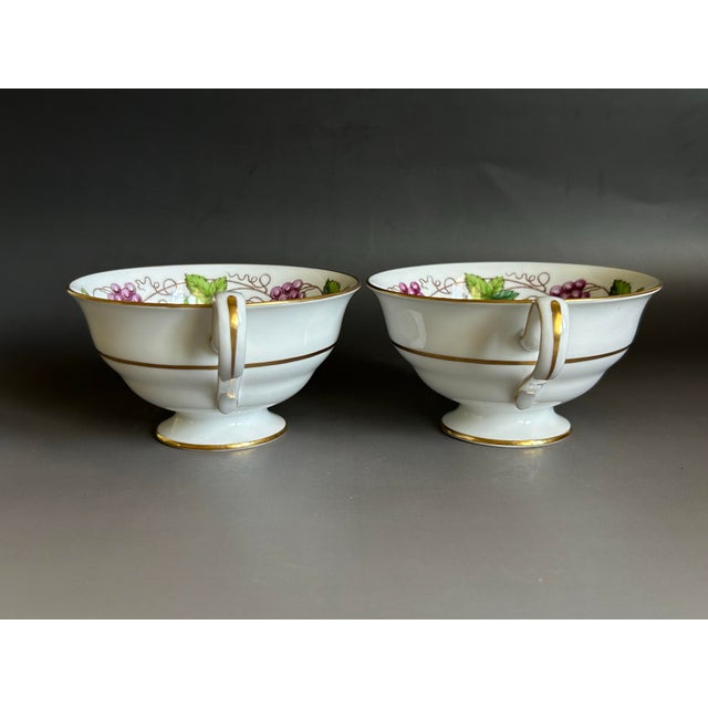 Green 1900 Spode Copeland Grapevine Footed Teacups & Saucers, Set of 2, England For Sale - Image 8 of 11