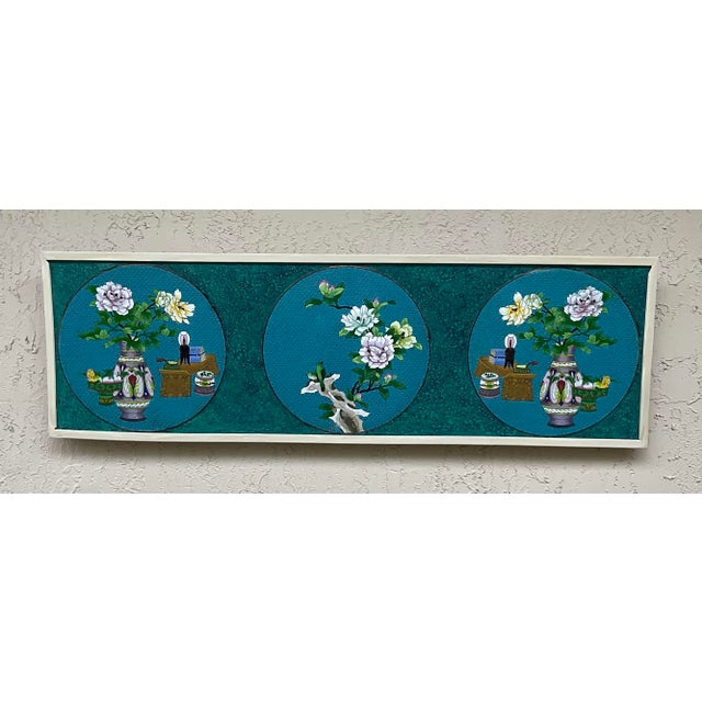 Turquoise Exquisite Reimagined Chinese Antique Wall Panel – Floral , Art by Joseph Malekan For Sale - Image 8 of 14