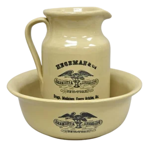 Hegeman & Co. Large Pitcher W Basin 1837 Stoneware Drugs Medicines Ny Apothecary