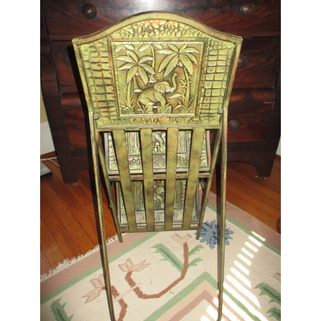 Vintage Ornate Two Tier Free Standing & Folding Elephant Design Magazine Rack For Sale - Image 4 of 9