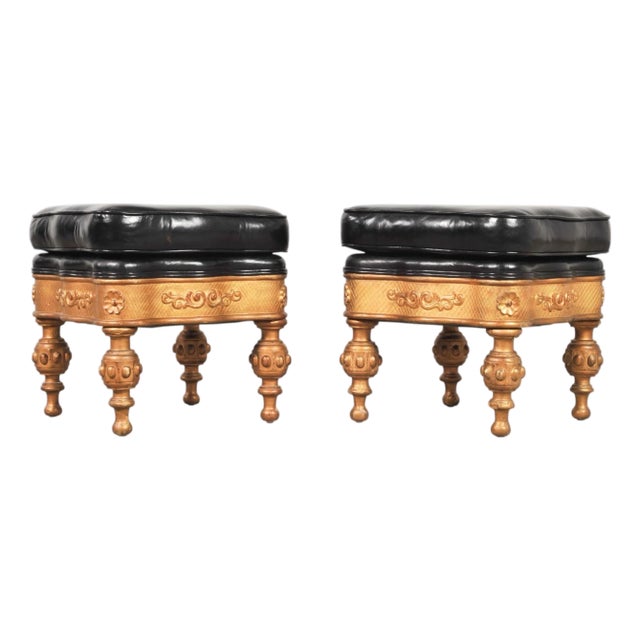 Pair of Empire Aesthetic Leather Giltwood Ottoman Footstools For Sale