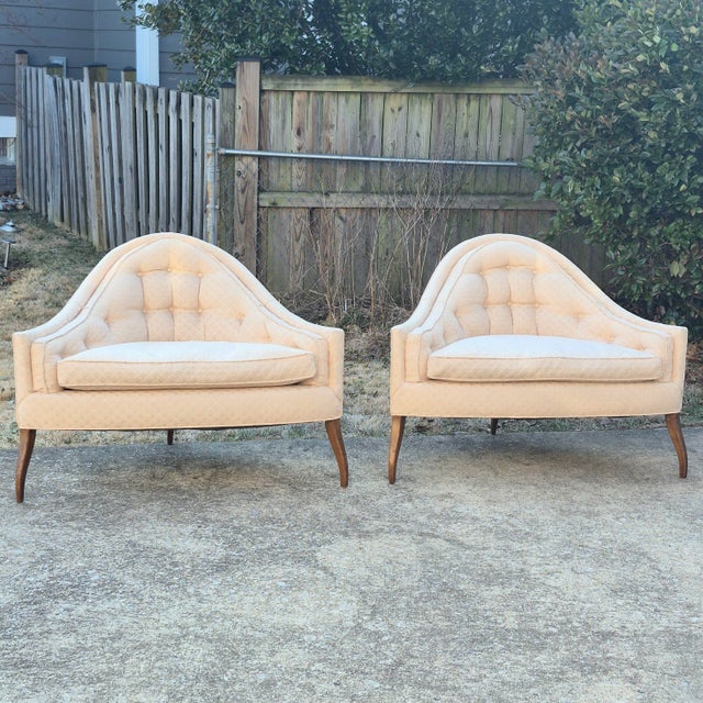 Mid Century Modern Pearsall Style Low Tufted Three Legged Triangle Lounge Chairs - A Pair For Sale - Image 11 of 11