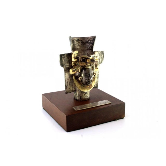 Pre-Columbian Style Zapotec Silver Urn with Applications and Figure on Wooden Base with Monogram For Sale - Image 10 of 11