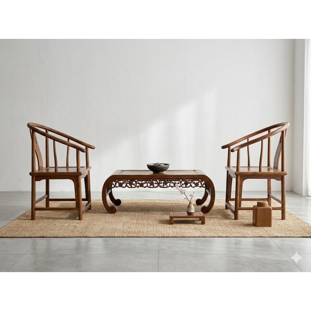 1970s Vintage Brown Flower Open Work Apron Scroll Leg Low Kang Coffee Table Gb345 For Sale - Image 5 of 15