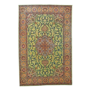 Antique Persian Tabriz Wool 7x10 Green, Blue & Orange Handmade Area Rug #9902847 For Sale