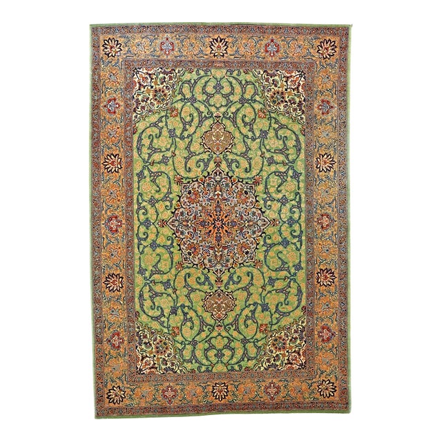 Antique Persian Tabriz Wool 7x10 Green, Blue & Orange Handmade Area Rug #9902847 For Sale