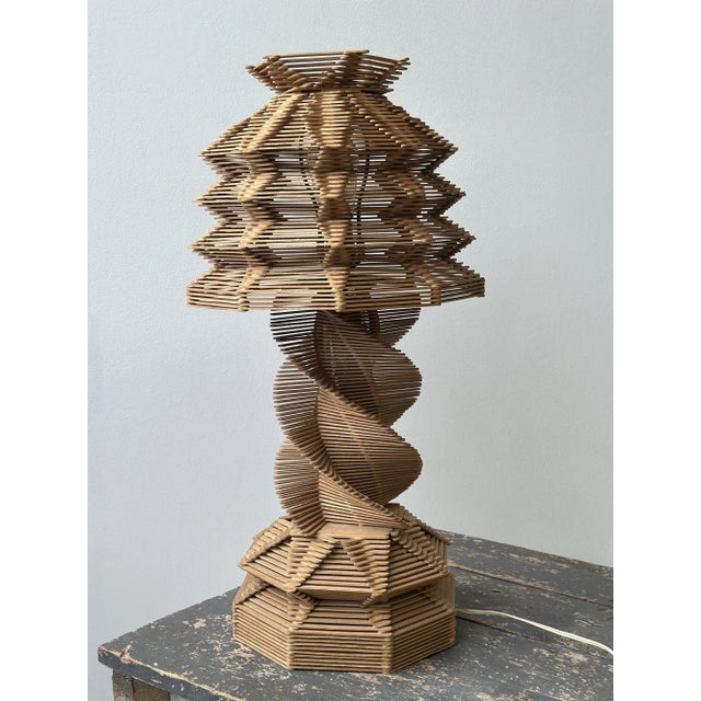 Vintage Folk Art Popsicle Stick Table Lamp, Circa 1970s For Sale - Image 15 of 18
