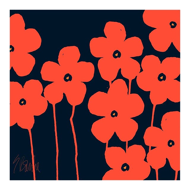Fabulous Flowers in Red Orange and Navy Fine Art Print 40" X 40" by Liz Roache For Sale