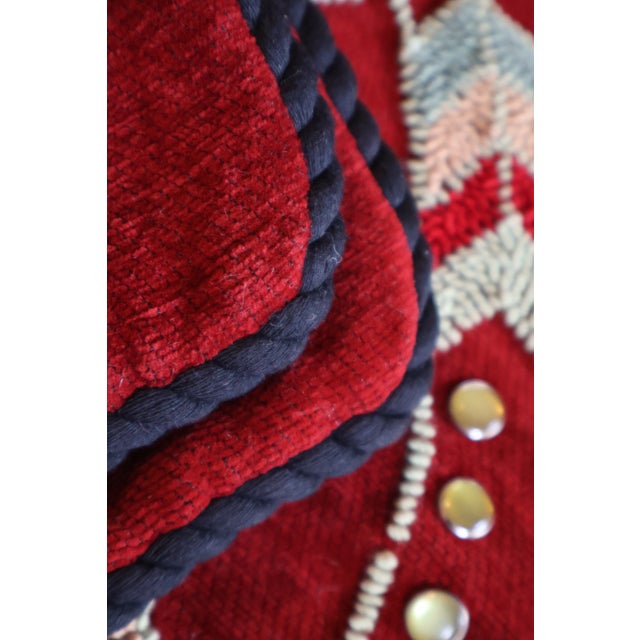 Textile Vintage Judi Boisson 2004 Hand-Hooked Figural Pillow Covers in Cranberry Red - Pair, Unused For Sale - Image 7 of 18