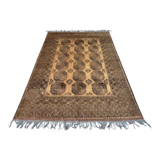 Terracotta Design Camel Turkmen Bokhara Hand-Knotted Wool Rug - 6'7" X 9'7" For Sale