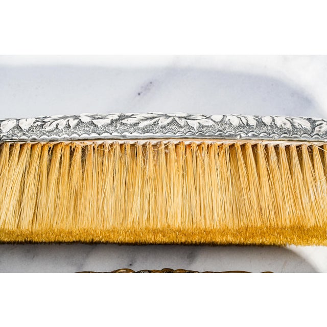 Beautiful Gorham Antique Victorian Floral Repoussé Sterling Silver Vanity Dresser Brushes For Sale - Image 15 of 16