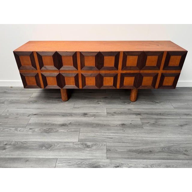 Large Vintage Italian Four Doors Geomagnetic Design Credenza, 1965 For Sale - Image 3 of 9