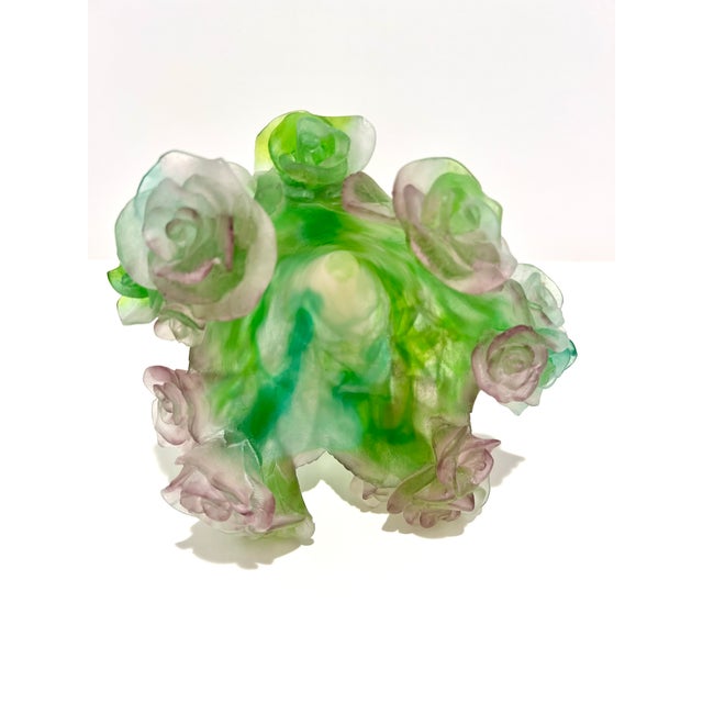 Daum 1970s Daum France Pâte De Verre “Roses” Vase - Signed For Sale - Image 4 of 8
