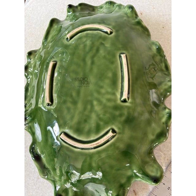 Rustic European Vintage Portuguese Majolica Ceramic Cabbage Leaf Serving Platter For Sale - Image 3 of 3