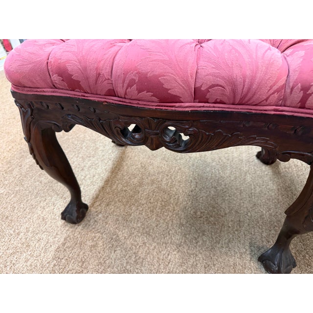 1960s Chippendale-Style Carved Mahogany Bench For Sale - Image 4 of 10